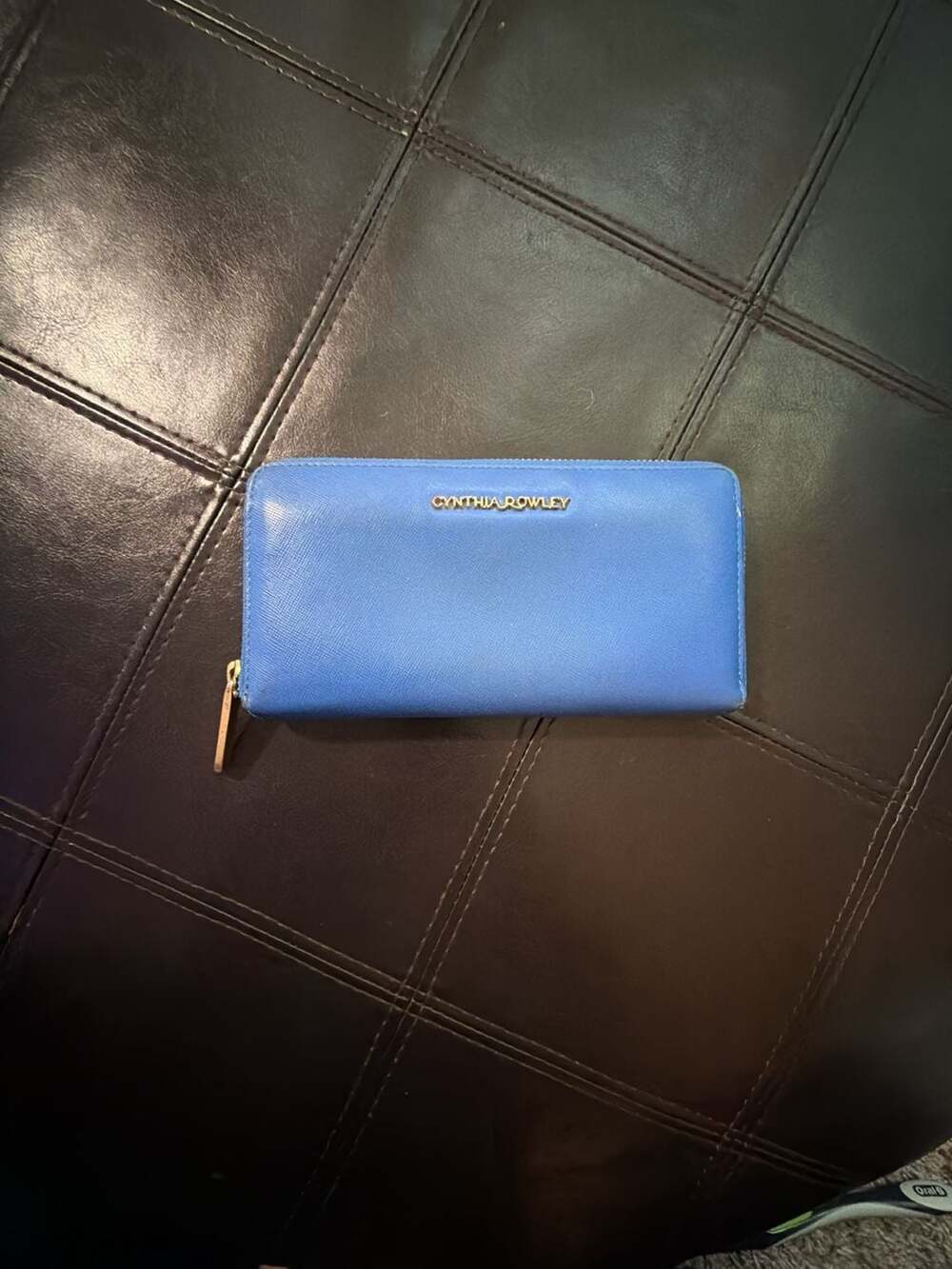 Cynthia Rowley Blue Saffiano Leather Zip Around Wallet